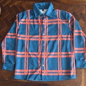 Women's Blue and Orange Plaid Shirt